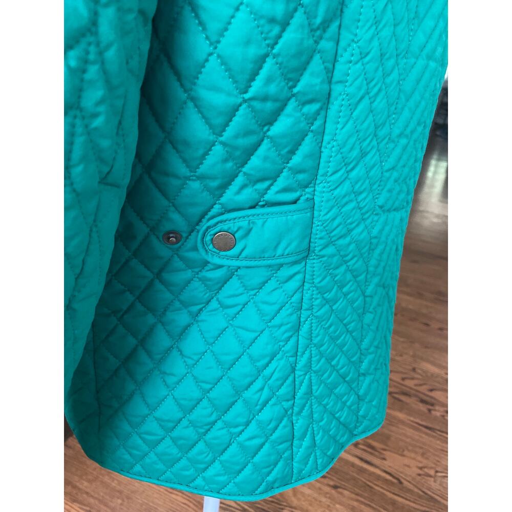 Talbots petite green quilted long sleeve jacket with plaid lining - Picture 5 of 10
